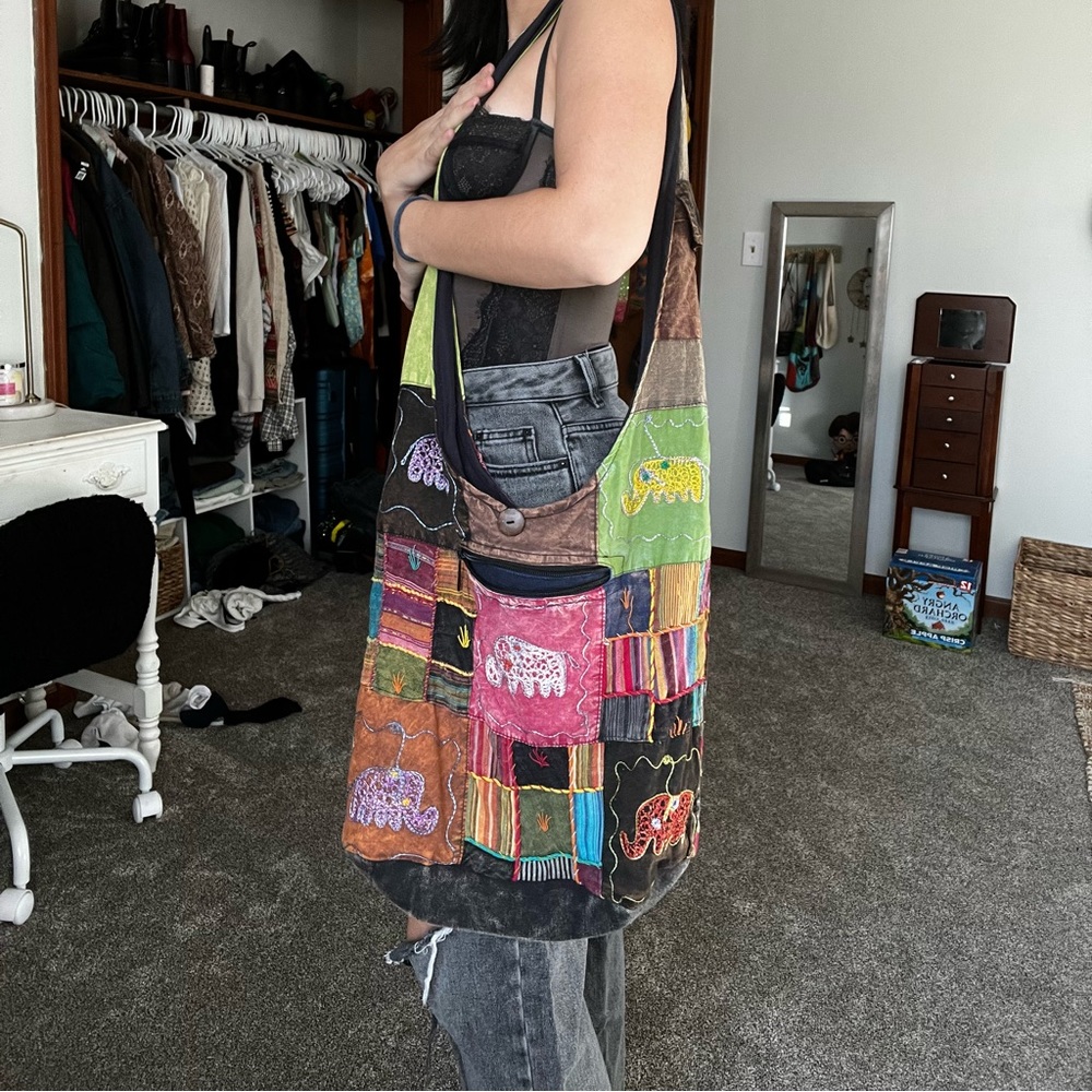 boho grunge y2k hippie patchwork bag